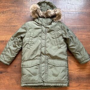 H&M kids Olive Green Parka with Faux Fur Hood Jacket 6-7 years winter outdoor